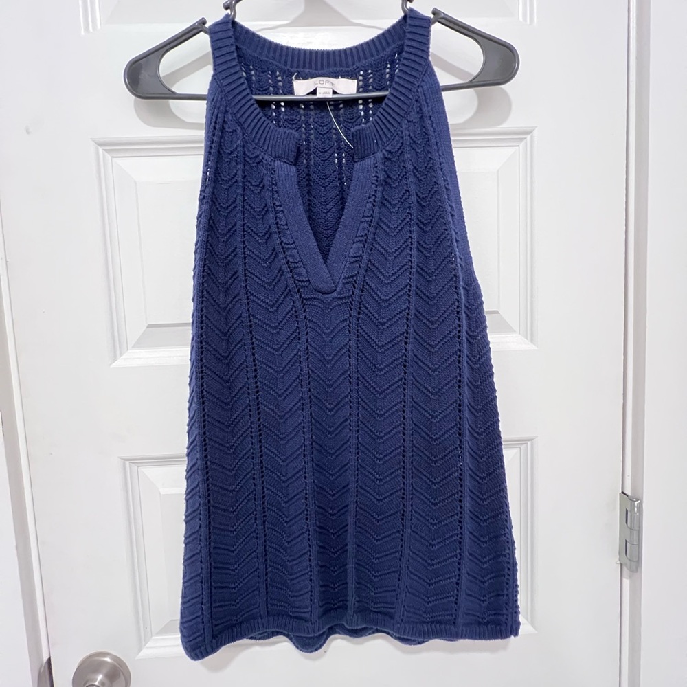 LOFT Deep Blue Textured Knit Top
